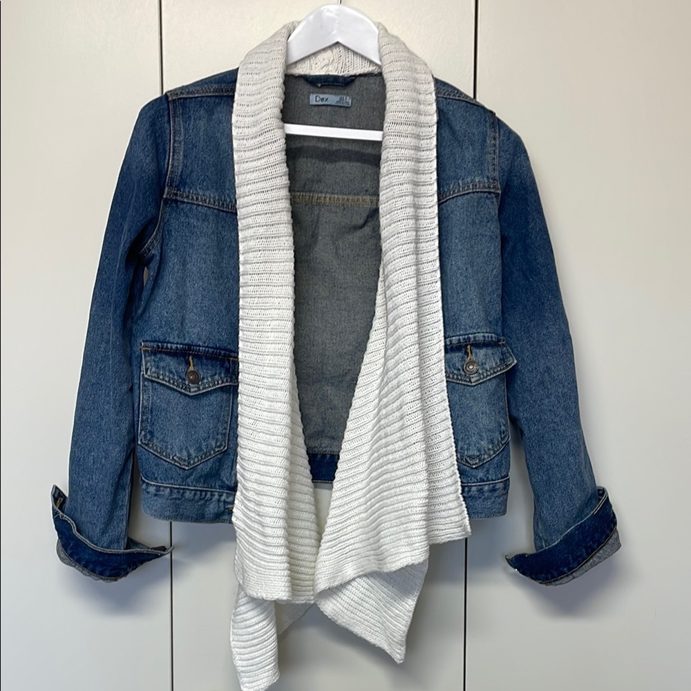 Dex Drnim jacket with white knit cowl attached